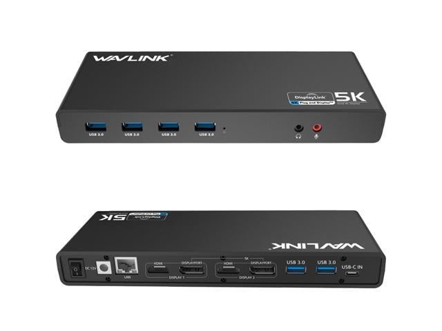 Wavlink Dual 4K Display Laptop Docking Station Single 5K/Dual 4K @60Hz USB 3.0 and USB-C Dual Monitor Docking Station With 2 x HDMI, 2 DP, Gigabit...