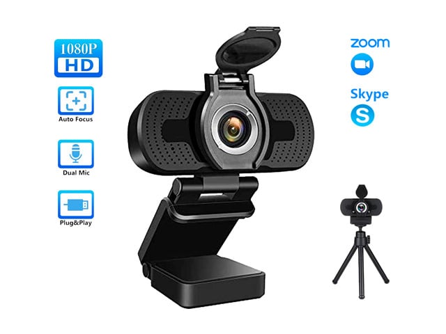 TROPRO 1080P Webcam for PC, Full HD Computer Camera with Cover, USB Web Cam with Microphone, Cover, Expandable Tripod, Streaming Camera for Skype,...