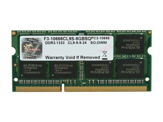 G. SKILL 8GB 204-Pin DDR3 SO-DIMM DDR3 1333 (PC3 10666) Laptop Memory Model F3-10666CL9S-8GBSQ