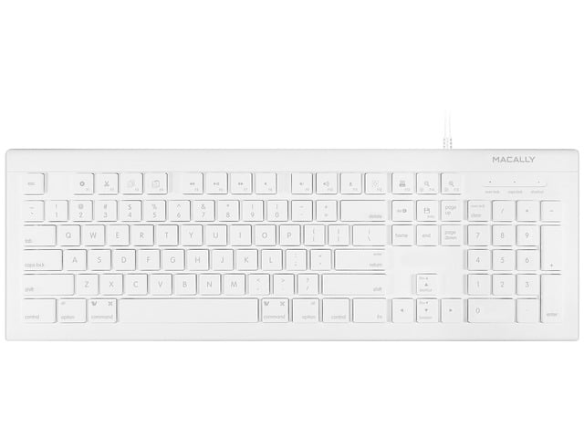 macally 103 Key Full-Size USB Keyboard with Short-Cut Keys White Keyboard