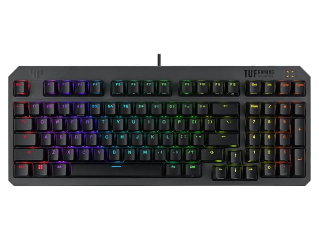 ASUS TUF Gaming K3 Gen II keyboard - compact 97-key layout, optical-mechanical RGB Red (Linear) switches, detachable top plate, and Aura Sync