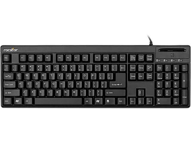 Rocstor KS20T Keyboard with Smartcard Reader - 104 Keys - QWERTZ Layout - Smart Card Reader - USB - Black - TAA Compliant