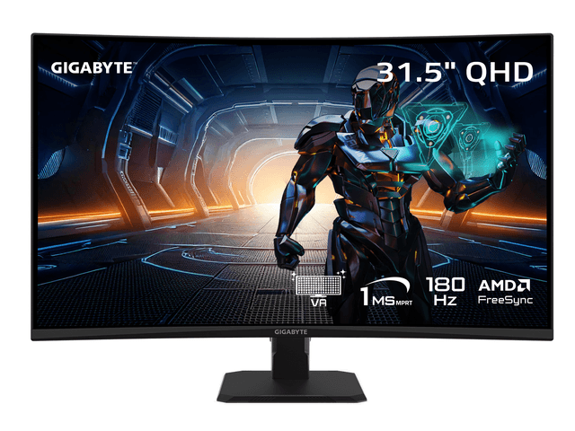 GIGABYTE 32 inch (31.5' viewable) QHD 2K 1440P 180Hz AMD FreeSync (Adaptive Sync) 1ms HDR10 Curved Gaming Computer Monitor GS32QCA