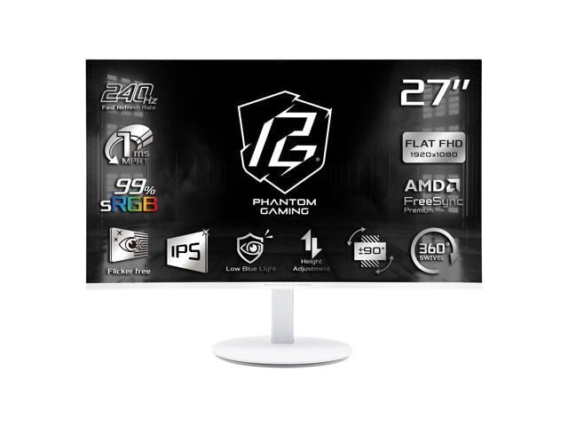 AMD ASRock Phantom Gaming 27 inch Full HD 240Hz IPS FHD AMD FreeSync Premium (Adaptive Sync) 1ms White Gaming Computer Monitor with Height Adjustable,...