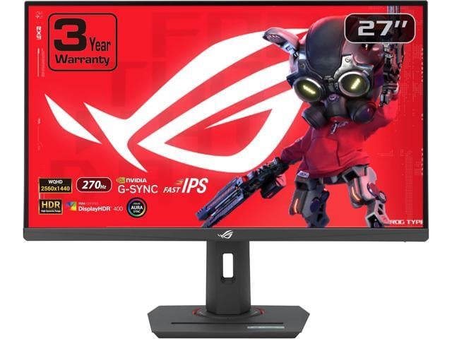 ASUS ROG Strix 27' QHD 2K 1440P 270Hz IPS with AMD FreeSync Premium & G-Sync Compatible 1ms HDR400 USB-C ELMB SYNC Gaming Computer Monitor with...