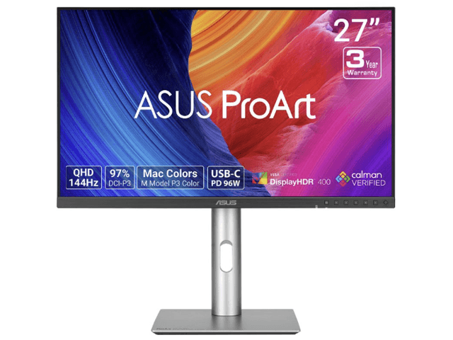 ASUS ProArt 27 inch QHD 2K 1440P 144Hz IPS Adaptive Sync USB-C Auto KVM HDR400 Built-in Speakers Computer Monitor with Height Adjustable, Swivel,...