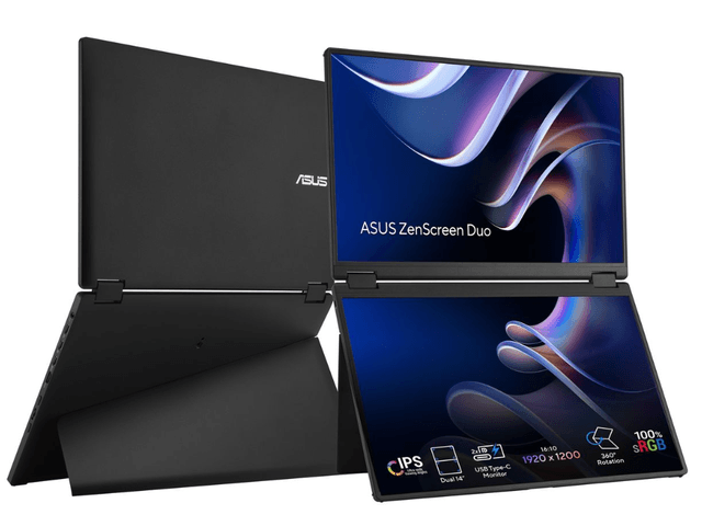 ASUS ZenScreen Duo Dual 14 inch Full HD 60Hz IPS USB-C Mini-HDMI Auto-rotate Fold Portable Monitor for Desktop PC, Notebook, Gaming Laptop MB14FCD