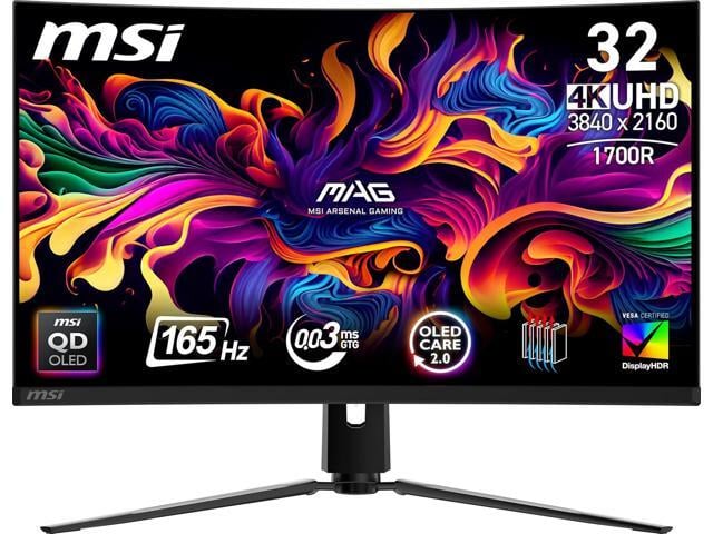 MSI Open Box - MSI 32' UHD 4K 165Hz Nvidia G-Sync Compatible 0.03ms HDR 400 USB-C 1700R Curved OLED Gaming Computer Monitor with Height Adjustable,...