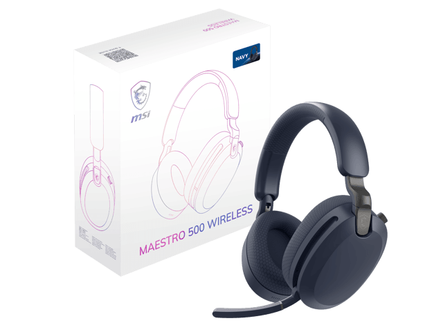 MSI MAESTRO 500 WIRELESS Gaming Headset, 40mm Drivers, Foldable Design, Active Noise Cancellation, Multi Platform Compatible, Navy