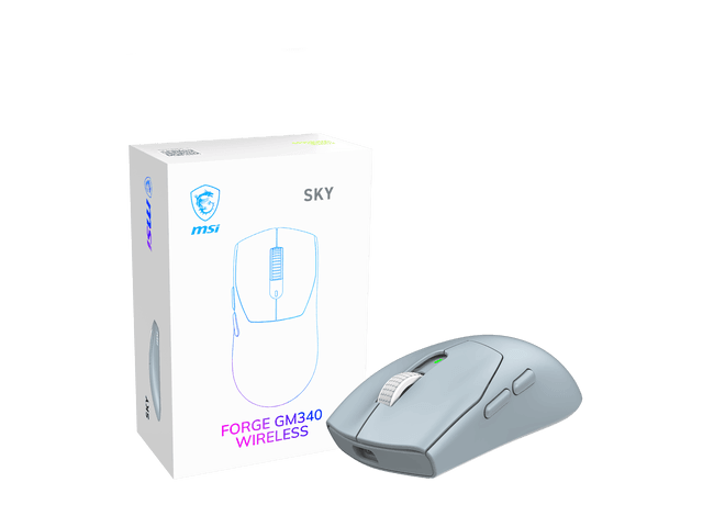 MSI FORGE GM340 Wireless Gaming Mouse- Sky, PixArt PAW3311 12K DPI, Tri-Mode (2.4GHz/Bluetooth 5.3/USB), 57g Ultra-Lightweight, 1000Hz