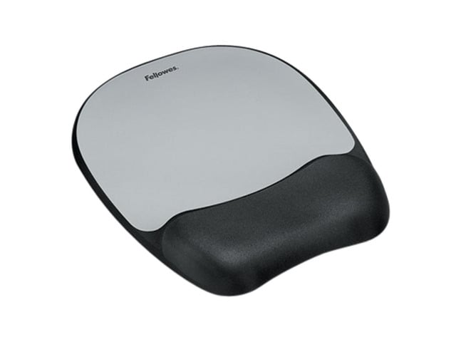 Fellowes 9175801 Memory Foam Mouse Pad/Wrist Rest- Silver Streak
