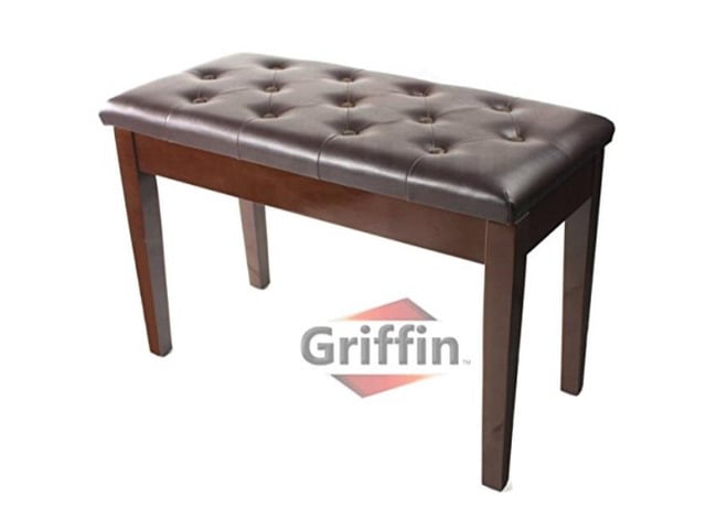 GRIFFIN Brown Wood PU Leather Piano Bench Double Vintage Design, Ergonomic Chair Musicians Keyboard Stool Cushion Duet Seat & Sheet Music...