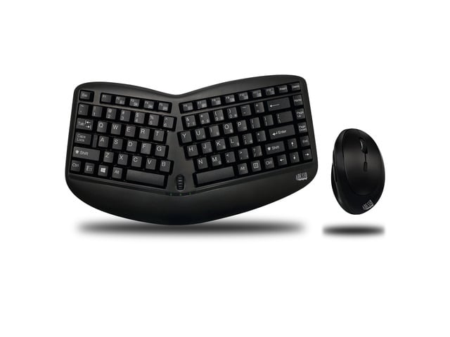 Adesso WKB-1150CB Tru-Form Wireless Ergo Mini Keyboard & Mouse Combo, Ergonomic & Compact Size Design Keyboard and Ergonomic Vertical Mouse