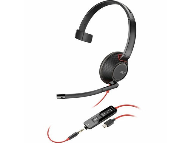 Microsoft Poly Blackwire 5210 Monaural USB-C Headset + 3.5mm Plug + USB-C/A Adapter - Microsoft Teams Certification - Mono - USB Type C, Mini-phone (3.5mm) -...