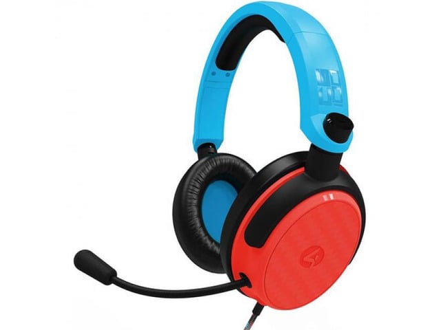 4Gamers C6-100 Gaming Headset for Nintendo Switch, Switch 2, PS5, PS4 XBOX, PC & Mobile - Neon Blue and Red