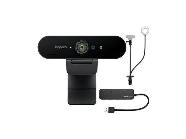 Logitech Miro 4K Pro Webcam with Webcam Stand and 4-Port 3.0 USB Hub