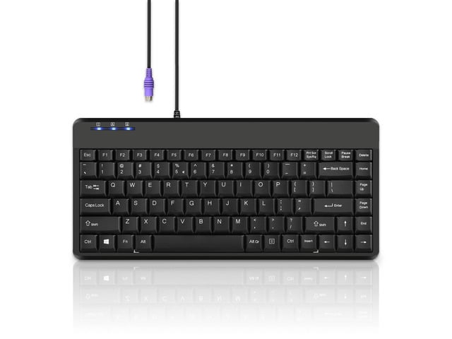 Perixx PERIBOARD-409P Mini PS/2 Keyboard - PS2 Interface - Piano Black Logo-Free Design - US English Layout - 12.40x5.79x0.79 Inch Compact Size -...