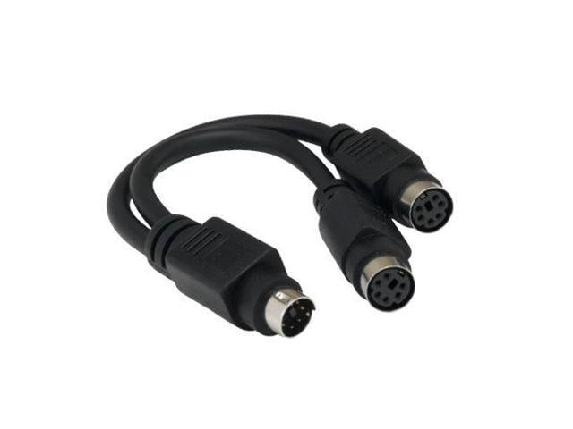Kentek 6 Inch IN Mini DIN6 MDIN6 Male to 2x Female Extension Splitter Y Cable PS/2 Keyboard Mouse Cord 28 AWG Molded 6 Pin M/Fx2 for PC Mac Linux