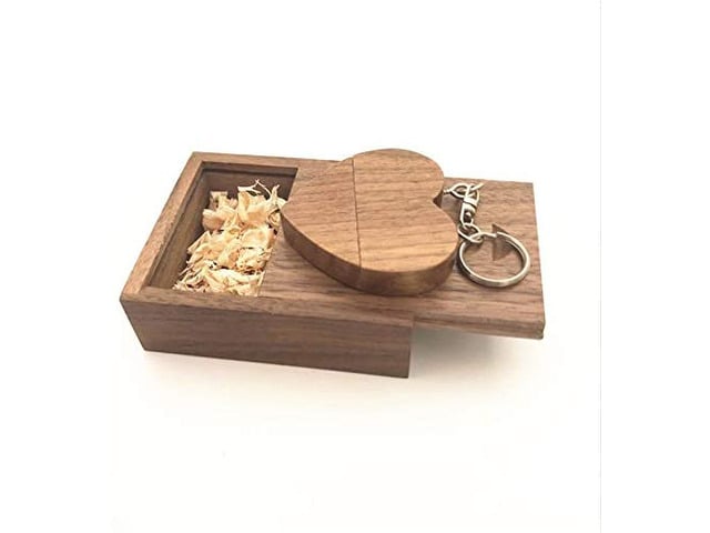 10 Pack 32GB Wooden Heart USB Memory Stick with Keyring and Wooden Boxes Gift USB Flash Drive for Wedding Photography Celebration