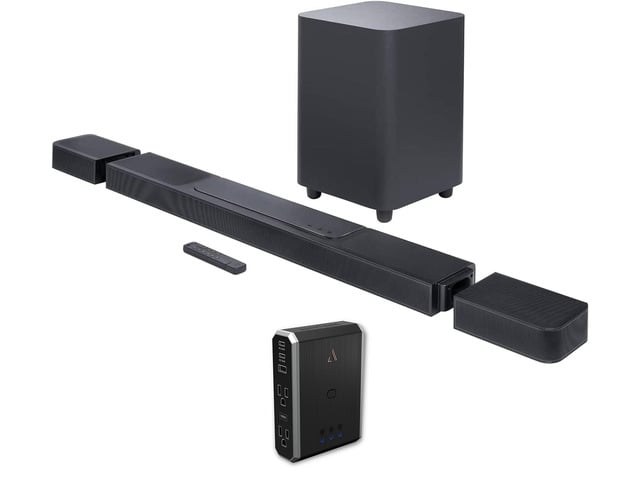 JBL BAR-1300X 11.1.4ch Soundbar and Subwoofer with Surround Speakers with an Austere 7S-PS4-US1 4-Outlet Power with Omniport USB (2022)