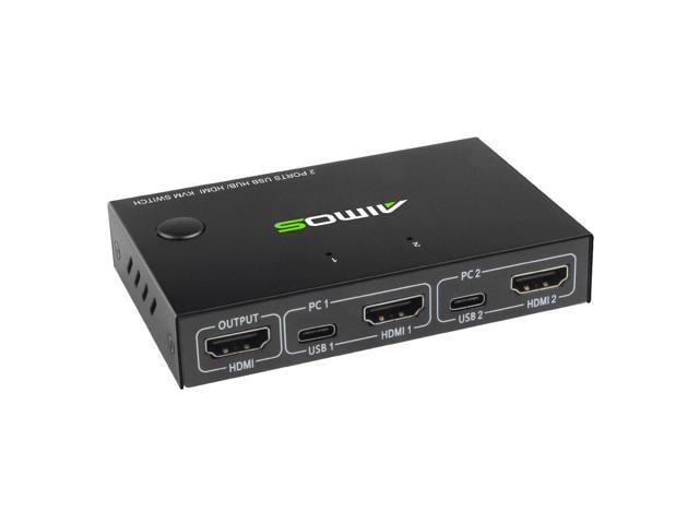 AIMOS AM-KVM201CC 2-Port HDMI KVM Switch Support 4K*2K@30Hz HDMI KVM Switcher Keyboard Mouse USB