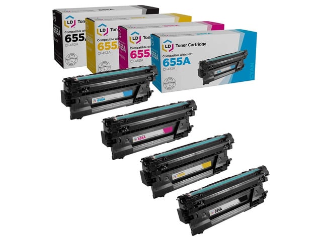 HP LD Products Compatible Toner Cartridge Replacements for HP 655A (CF450A Black, CF451A Cyan, CF453A Magenta, CF452A Yellow, 4-Pack)