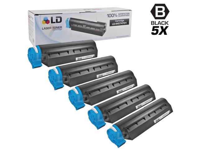 LD Set of 5 Okidata Compatible 44574701 Black Laser Toner Cartridge for the MB461 MFP, MB471, MB471W, B411d, B411dn, B431d and B431dn Printers