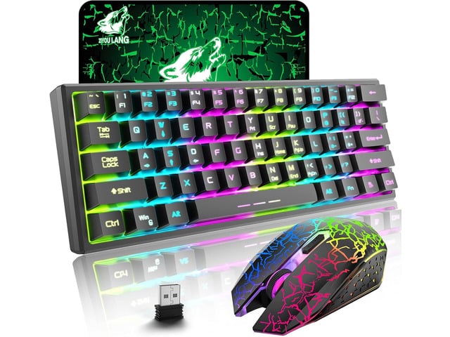 ZIYOU LANG T61 Wireless Gaming Keyboard and Mouse Combo with Ergonomic 61 Key Rainbow LED Backlight Anti-ghosting Mechanical Feel Rechargeable...
