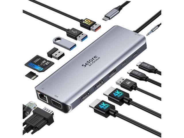 USB C Docking Station Dual Monitor,USB C Dual Monitor 2 HDMI Adapter,Triple Display 4K HDMI & VGA,10Gbps Data Transfer,14 in...