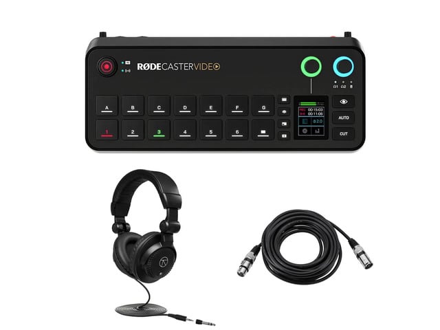 Rode RODECaster Video and Audio Production Console, Bundle with TAPH100 Monitor Headphones and 25' XLR Male to Female Microphone Cable