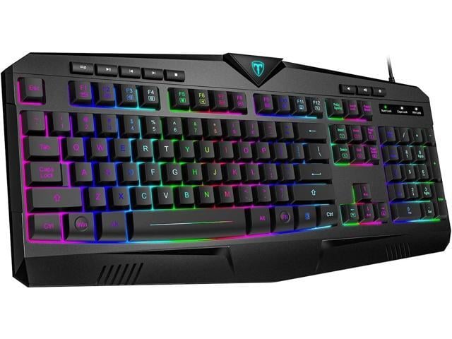 Gaming Keyboard, Full Size RGB Backlit Quiet Computer Keyboard, Wrist Rest, Silent Keys, Multimedia Keys, Anti-ghosting, Waterproof Light Up USB...
