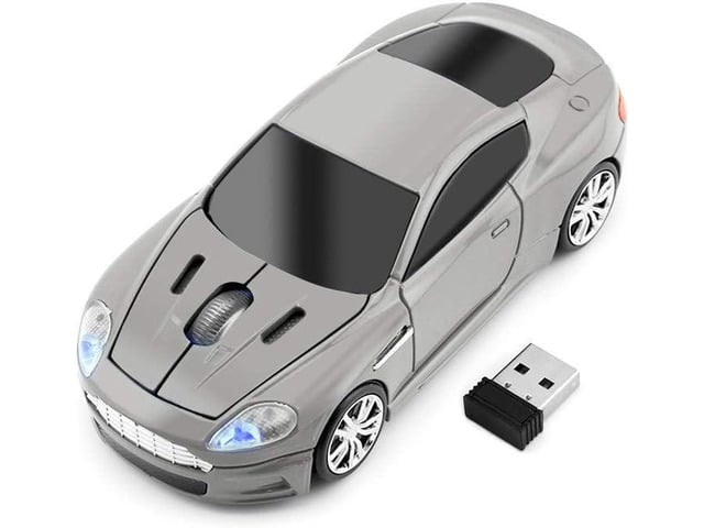 ECOiNVA Wireless Sports Car Mouse Laptop Desktop Mouse Computer Optical Mice 2.4GHz USB Mouse (Gray)