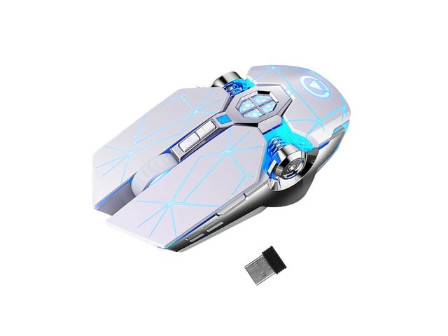Wireless USB Optical Mice Gaming Mouse 7 Color LED Backlit Rechargeable For PC-White