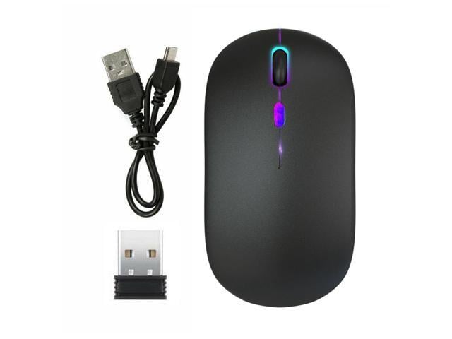 RGB 2.4GHz Rechargeable Wireless Mouse Comaptible with Bluetooth 5.1 (Black)