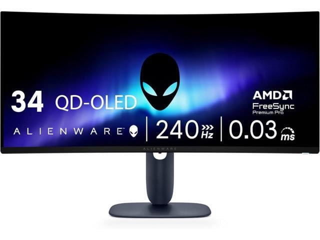 Alienware 34 inch UltraWide QHD 2K 1440P 240Hz AMD FreeSync Premium Pro & G-Sync compatible HDR400 USB-C OLED Curved Gaming Computer Monitor with...