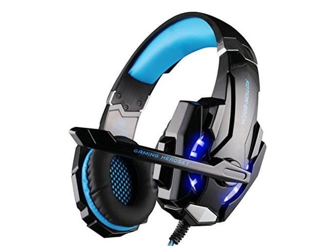 kotion each g9000 headset 3.5mm game gaming headphone earphone with microphone led light for laptop tablet/ mobile phones/ ps4 black blue