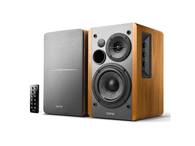 Edifier R1280DB Powered Bluetooth Bookshelf Speakers - Optical Input - Wireless Studio Monitors - 4 Inch Near Field Speaker - 42w RMS - Wood Grain