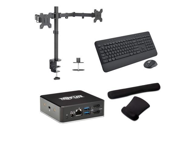 Tripp Lite USB-C Universal Dock Supporting Dual Display, FHD, 85W, HDMI and USB Hub Workstation Bundled With Desk Mount Dual Monitor Stand, MK650...