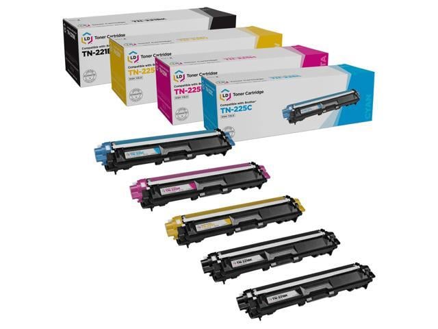 Brother LD Products Compatible Toner Cartridge Replacements for Brother TN221 & TN225 High Yield (2 Black, 1 Cyan, 1 Magenta, 1 Yellow, 5-Pack)