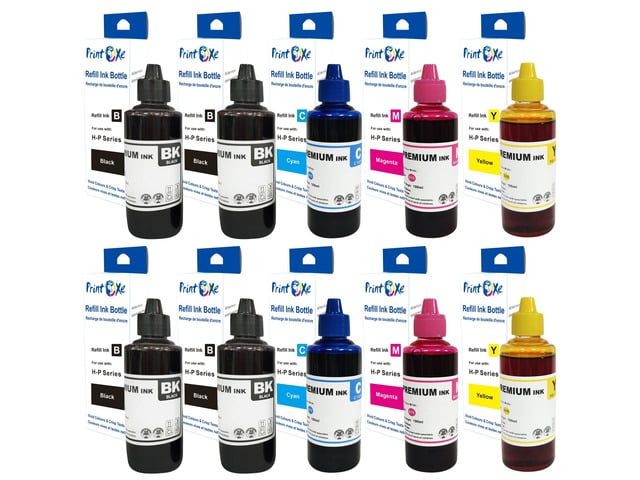 HP Universal Ink Refill 10 Bottles of 2 Sets + 2 Black for HP & Canon Desktop CISS & Cartridges Printers (Refill Kit Not Included) 4 Black 3701 2...