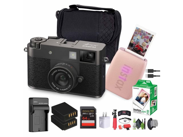 FUJIFILM X Digital Camera (Charcoal Silver), MINI LINK 3 Printer(Rose Pink)