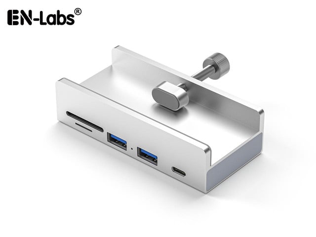USB 3.1Gen 1 Hub,5Gbps Type-C and 2x USB-A Ports Hub with USB 3.0 SD/Micro SD/TF Card Reader Adapter,Monitor-Edge and Desk-Edge Compact Clamp...