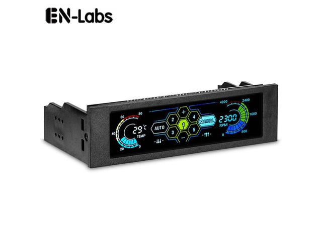 EnLabs 525FPFANCON5D 5.25" Touchscreen LCD 5 Way Fan Speed Controller-PC Computer Cooling Temperature Controller Front Pane w/ Temperature Monitor,...