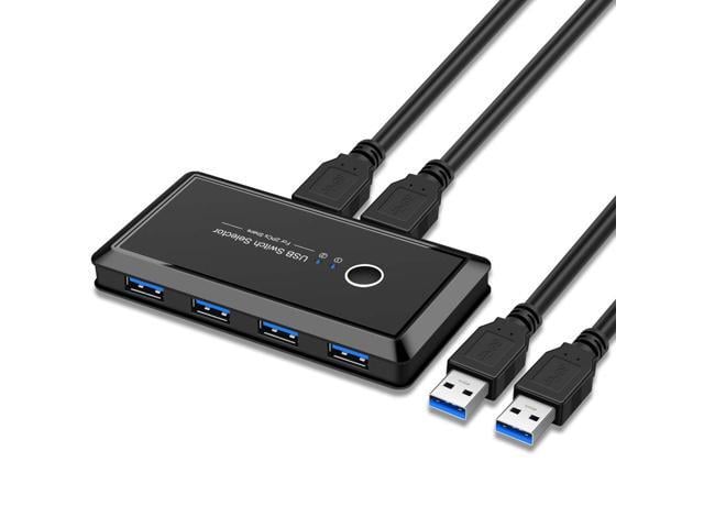 Jansicotek USB Sharing Switch 4 Port USB Peripheral Switcher Adapter Box Hub 2 PCs Share 4 USB Device for Mouse, Keyboard, Scanner, Printer with 2...