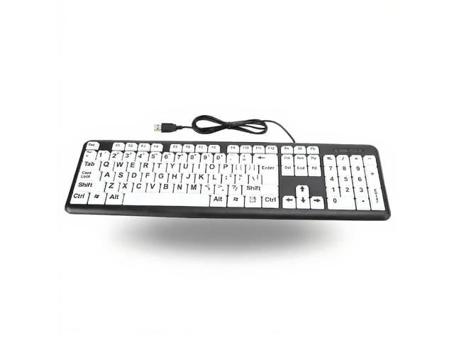 Large Print Keyboard, USB Wired, 104 Keys Black White High Contrast, Low Vision, Old People Keyboard