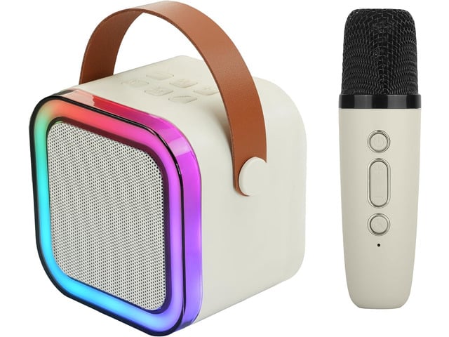 IQ Sound Mini Karaoke Bluetooth Speaker Wireless Microphone, RGB Lights, Voice Effects IQ-708K White