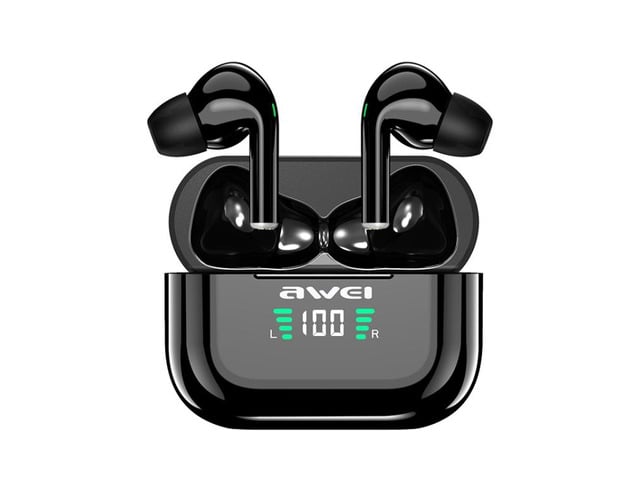 awei T29P Bluetooth V5.0 LED Digital Display Ture Wireless Sports IPX4 Waterproof TWS Headset with Charging Case