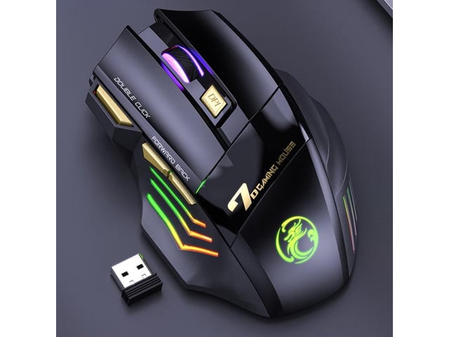 iMICE GW-X7 7-button Silent Rechargeable Wireless Gaming Mouse with Colorful RGB Lights GW-X7 2.4G (Black)