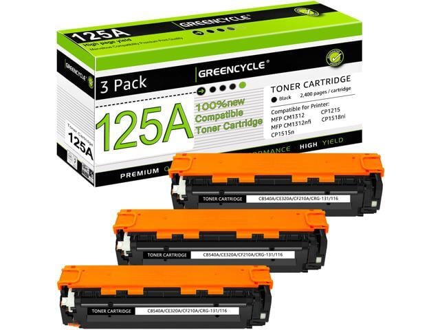 HP greencycle 3 Pack 125A CB540A Black Compatible Toner Cartridge Replacement for HP 125A CB540A Toner Works on Color Laser Jet CM1312 MFP CP1215...