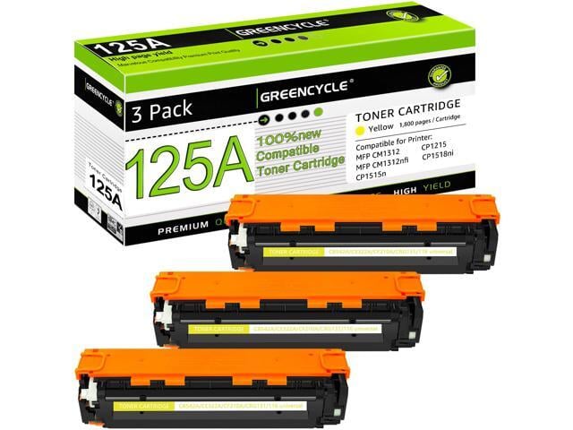 HP greencycle 3 Pack 125A CB542A Yellow Compatible Toner Cartridge Replacement for HP 125A CB542A Toner Works on Color Laser Jet CM1312 MFP CP1215...